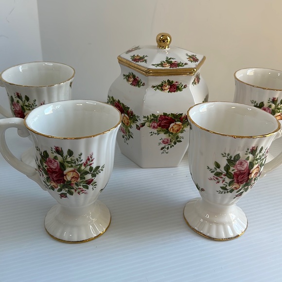 Royal Dalton old county rose set of 4 cups and coffee tea canister